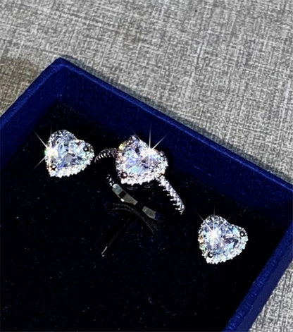 CC Heart Rings Sets Stud Earrings For Women Zircon Wedding Romantic Engagement Fine Jewelry Set Drop Shipping