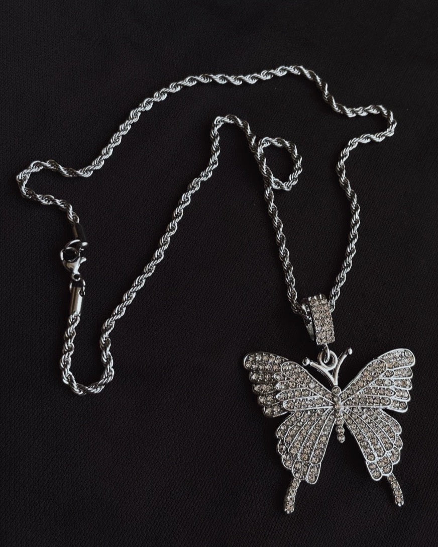 Hip Hop Black Girl Pendant Cut Out Butterfly Rhinestone Necklace Clavicle Chain Trendy Stacked with Shiny Butterfly Necklace Special-Interest Design