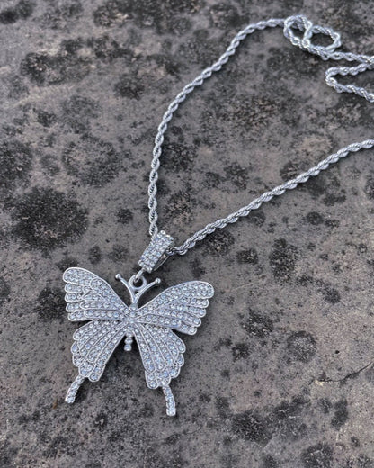 Hip Hop Black Girl Pendant Cut Out Butterfly Rhinestone Necklace Clavicle Chain Trendy Stacked with Shiny Butterfly Necklace Special-Interest Design