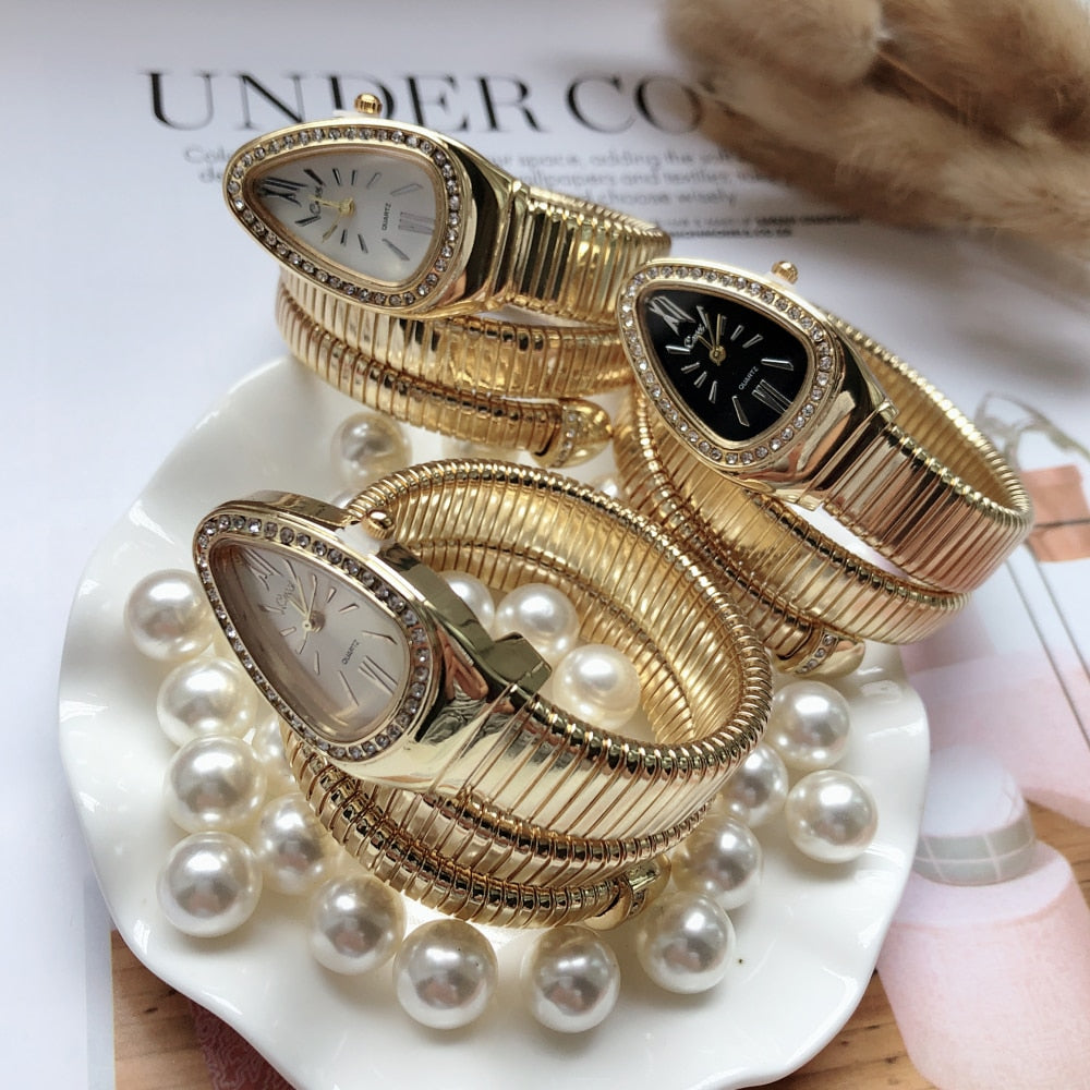 Unique Snake Shaped Watches for Women with Rhinestone Fashion Luxury Brand Ladies Watch Diamond Snake Bracelet Wrist Watch Girl