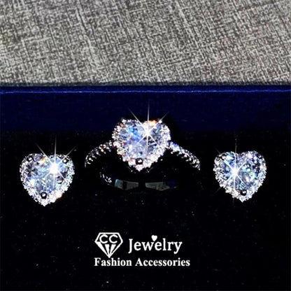 CC Heart Rings Sets Stud Earrings For Women Zircon Wedding Romantic Engagement Fine Jewelry Set Drop Shipping