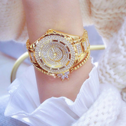 2023 Crystal Diamond Watches For Women Gold Original Elegant Ladies Watch With Bracelet Set Rose Gold Gift For Girlfriend Wife