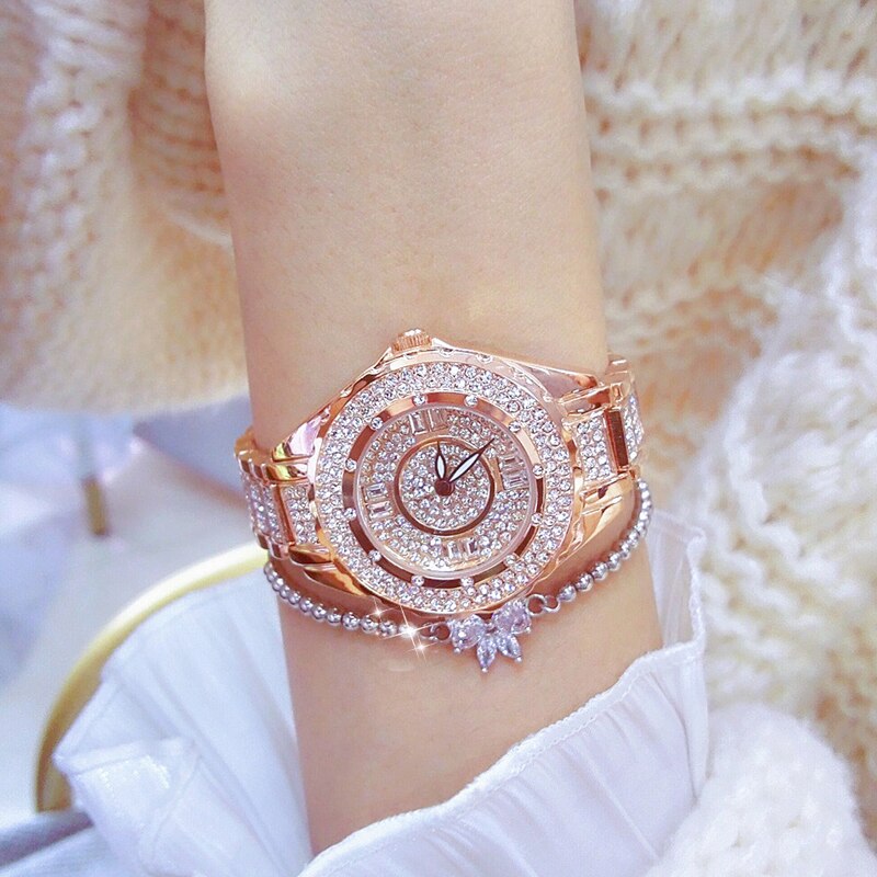 2023 Crystal Diamond Watches For Women Gold Original Elegant Ladies Watch With Bracelet Set Rose Gold Gift For Girlfriend Wife