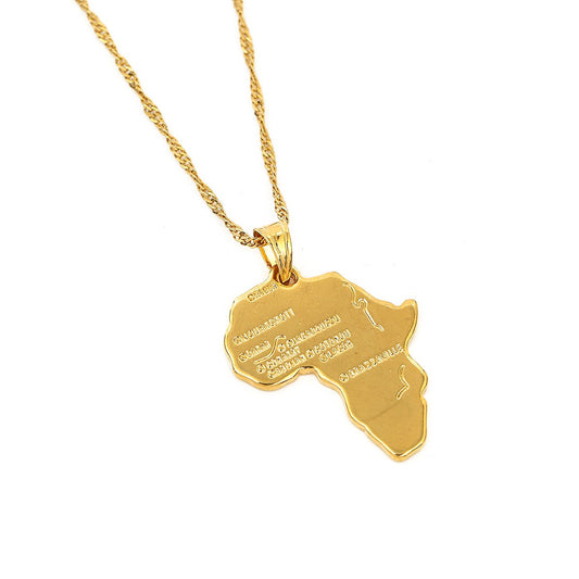 New African Map Pendant Necklace Women Girl 24K Gold Color Pendant