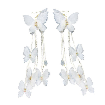 Bohemia Lace Butterfly with Triple Pearl Tassel Earrings