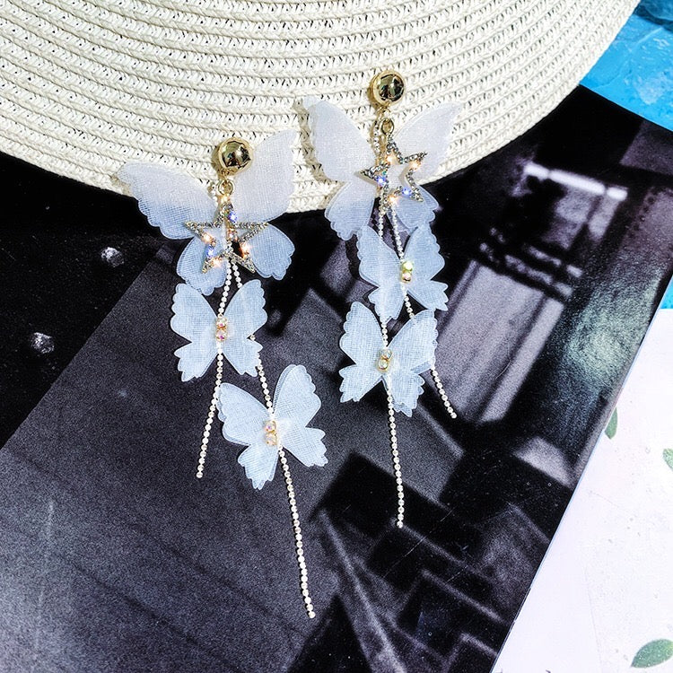 Bohemia Lace Butterfly with Triple Pearl Tassel Earrings