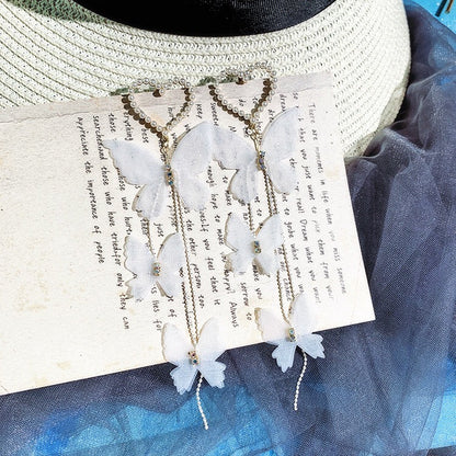 Bohemia Lace Butterfly with Triple Pearl Tassel Earrings