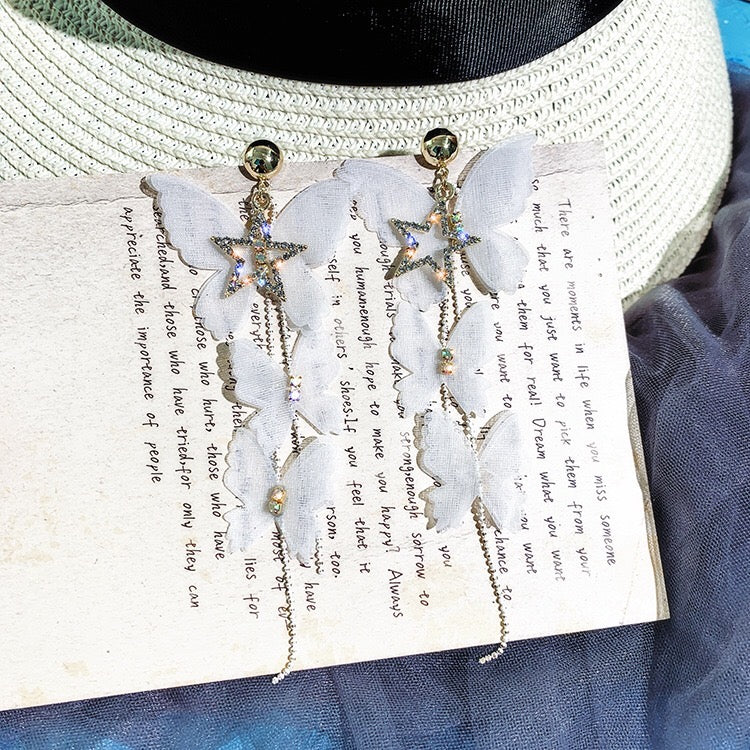 Bohemia Lace Butterfly with Triple Pearl Tassel Earrings