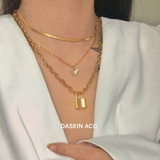 Dasein ACC European and American Fashionable Micro Inlaid Zircon Ins Style Dreamy Butterfly Super Flash Gold-Plated Water Ripple Necklace