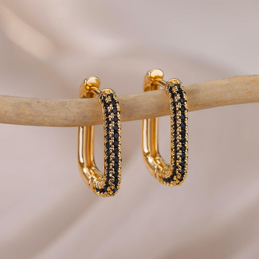 Black Zircon Hoop Earrings