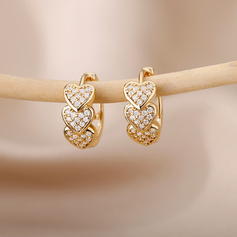 Heart Zircon Hoop Earrings