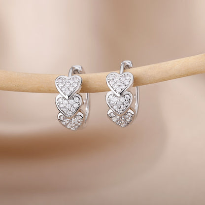 Heart Zircon Hoop Earrings