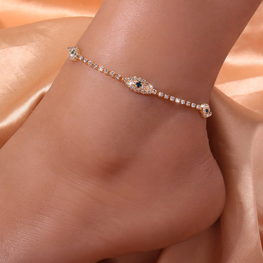 Fashion Rhinestone Blue Evil Eye Ankle Bracelet