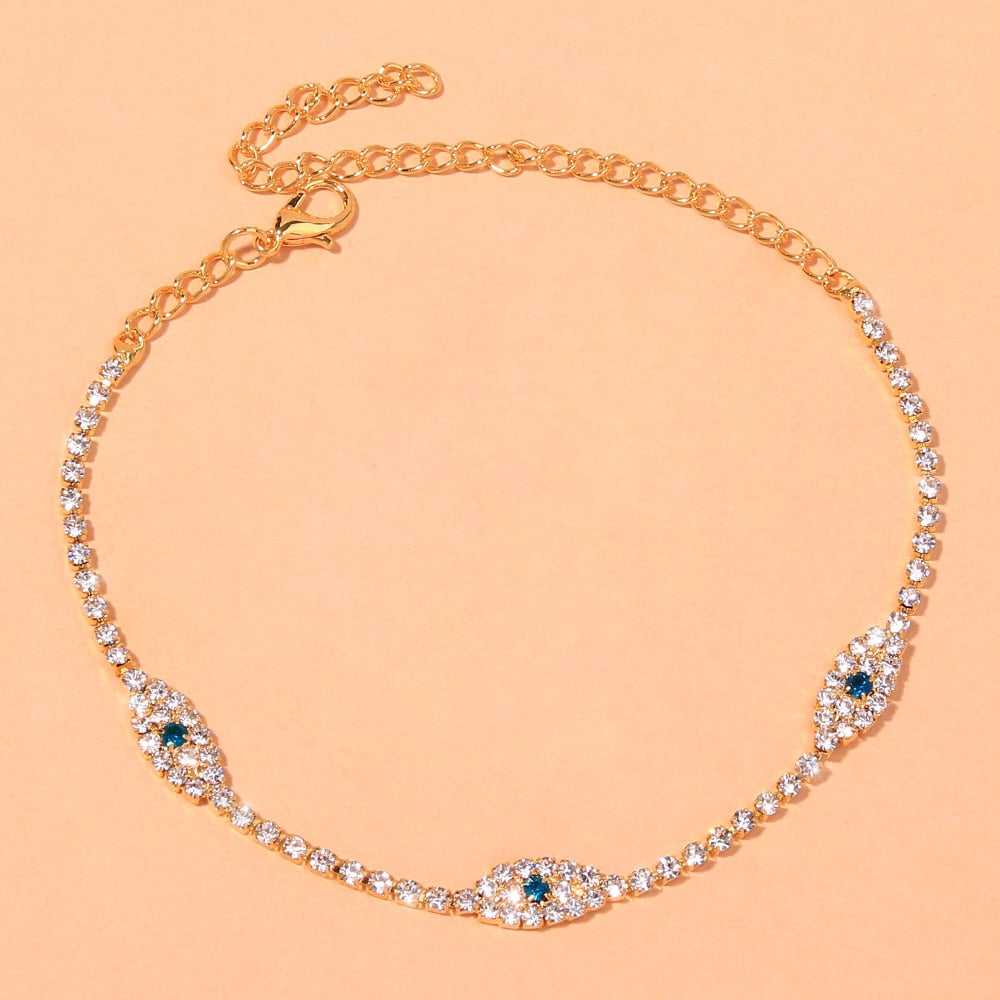 Fashion Rhinestone Blue Evil Eye Ankle Bracelet