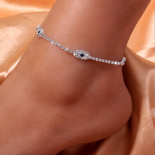 Fashion Rhinestone Blue Evil Eye Ankle Bracelet