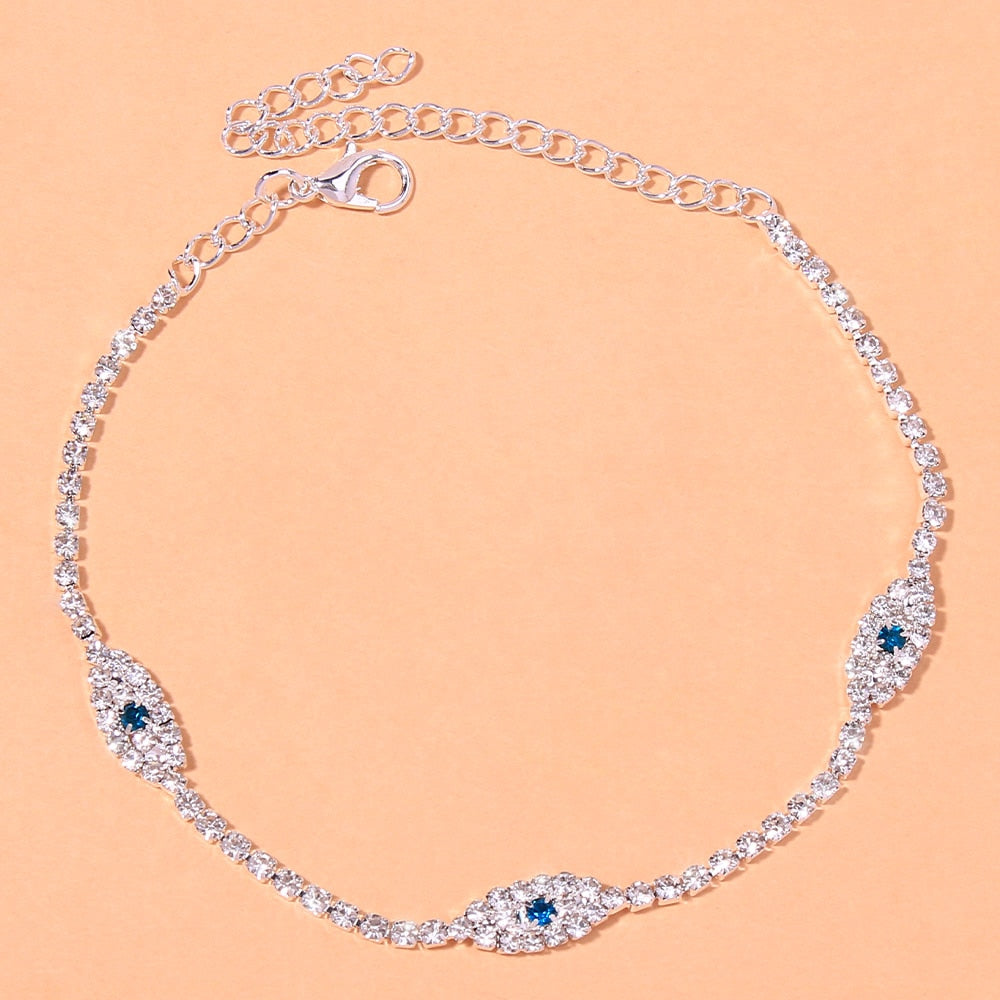 Fashion Rhinestone Blue Evil Eye Ankle Bracelet